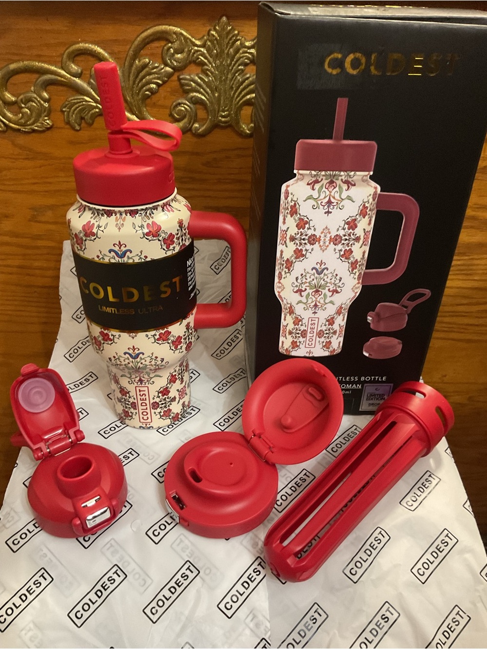 ColdestPattern Insulated Travel Mug - Red Accents 24oz